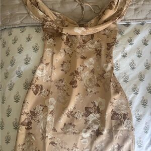 MAJORELLE Beige Floral Satin Slip Dress